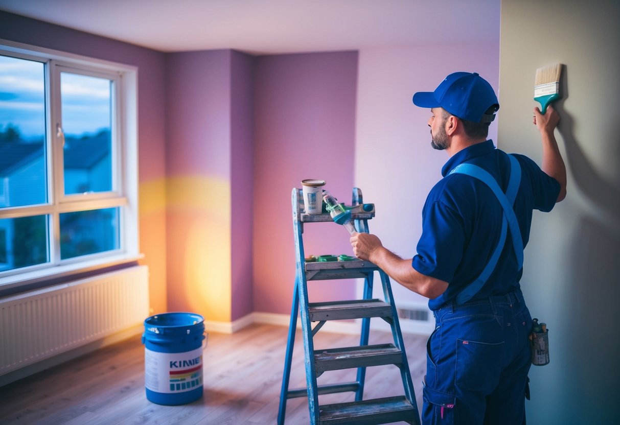 A professional painter efficiently transforms a dull room into a vibrant space, showcasing their expertise in residential and commercial painting in Aurora