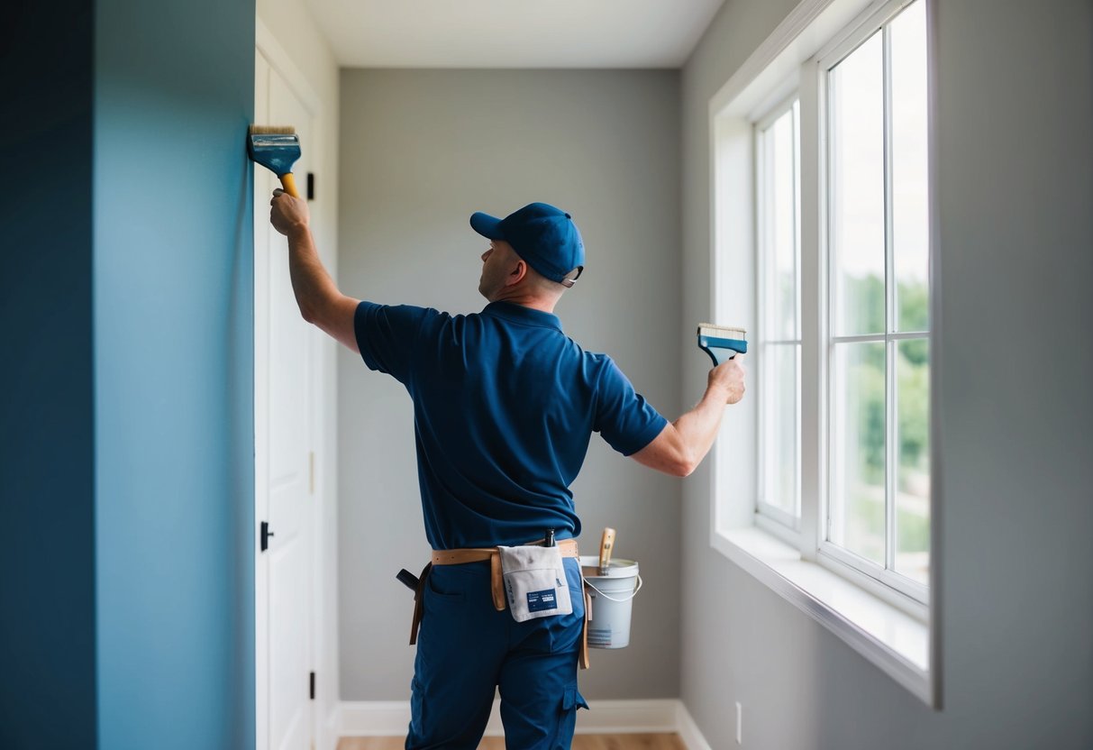 A professional painter expertly applies paint to a residential or commercial space, transforming it with precision and skill
