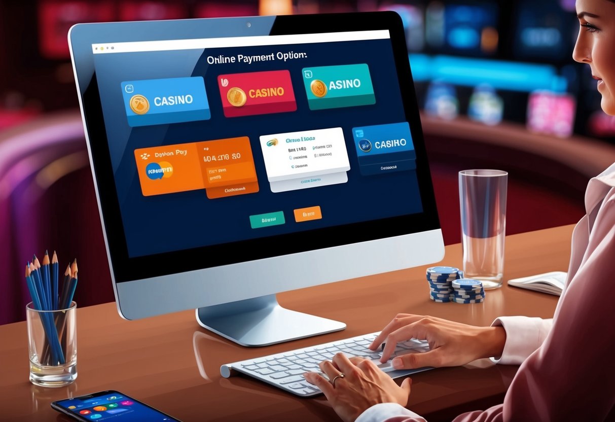 Un écran d'ordinateur affichant diverses options de paiement en ligne pour les casinos