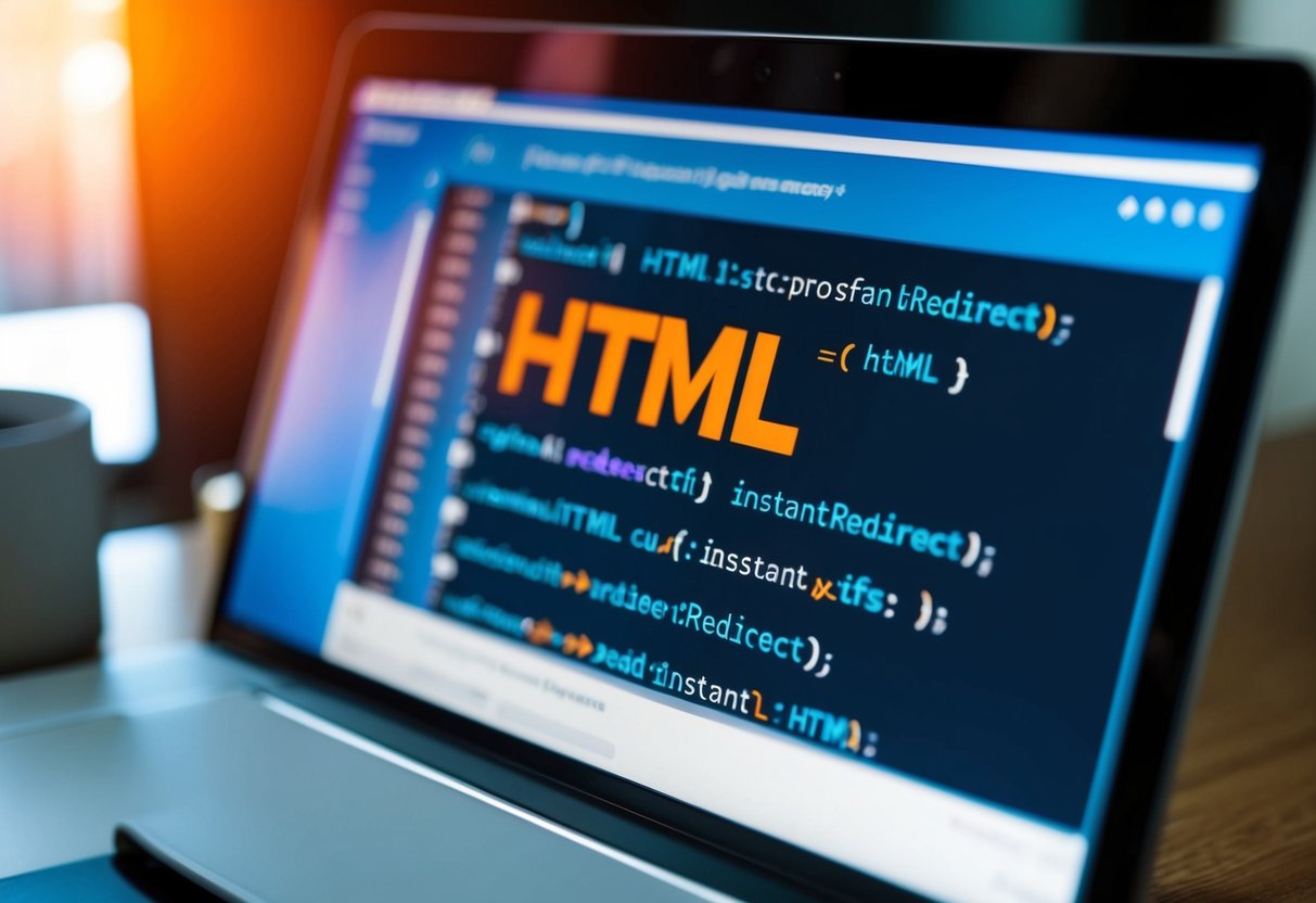 Ein Webbrowser, der einen HTML-Code mit einer sofortigen Weiterleitung anzeigt.