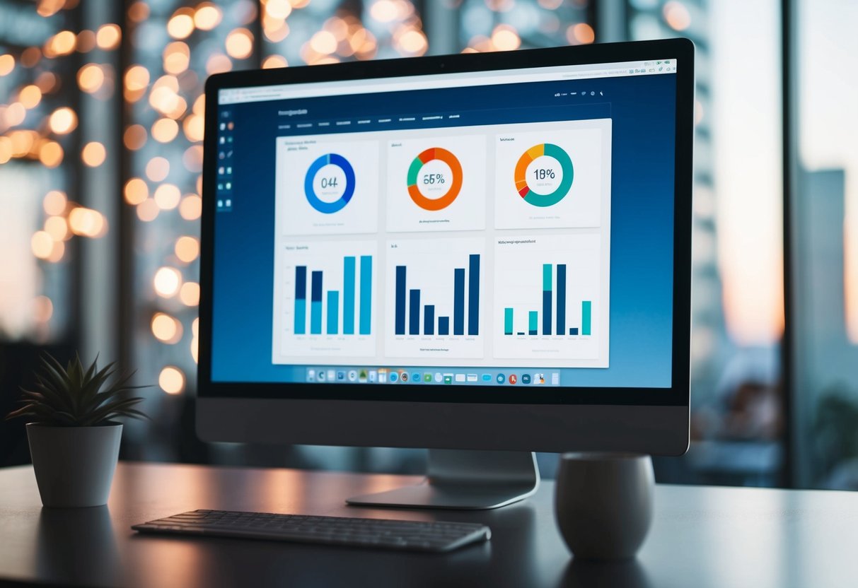 Ein Computerbildschirm, der Website-Verkehrsmetriken mit verschiedenen Diagrammen und Grafiken anzeigt