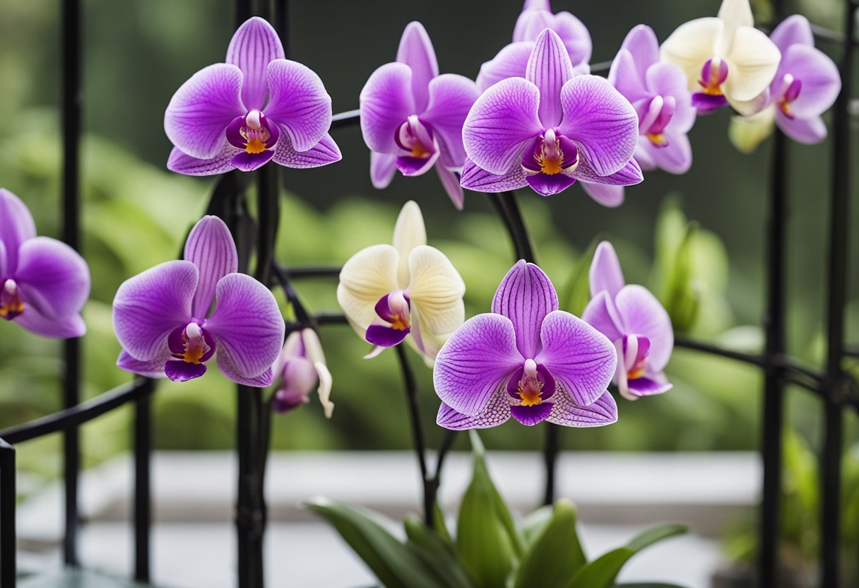 Uma coleção de 10 estruturas de suporte únicas e criativas para orquídeas Vanda exibidas em um ambiente decorativo