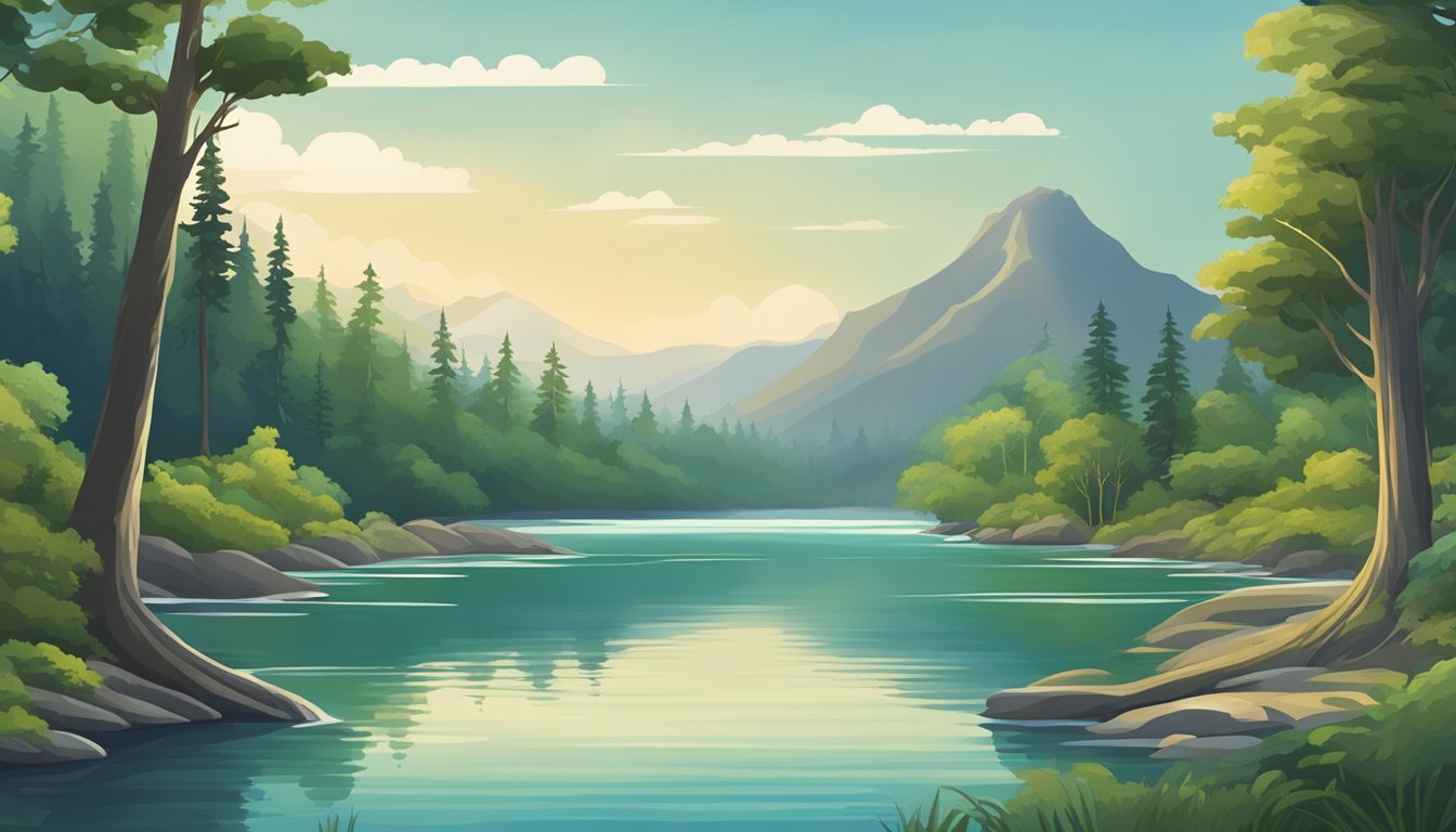 A serene river flowing through a lush forest, a tranquil lake surrounded by mountains, and a vast ocean with gentle waves, each representing different burial types