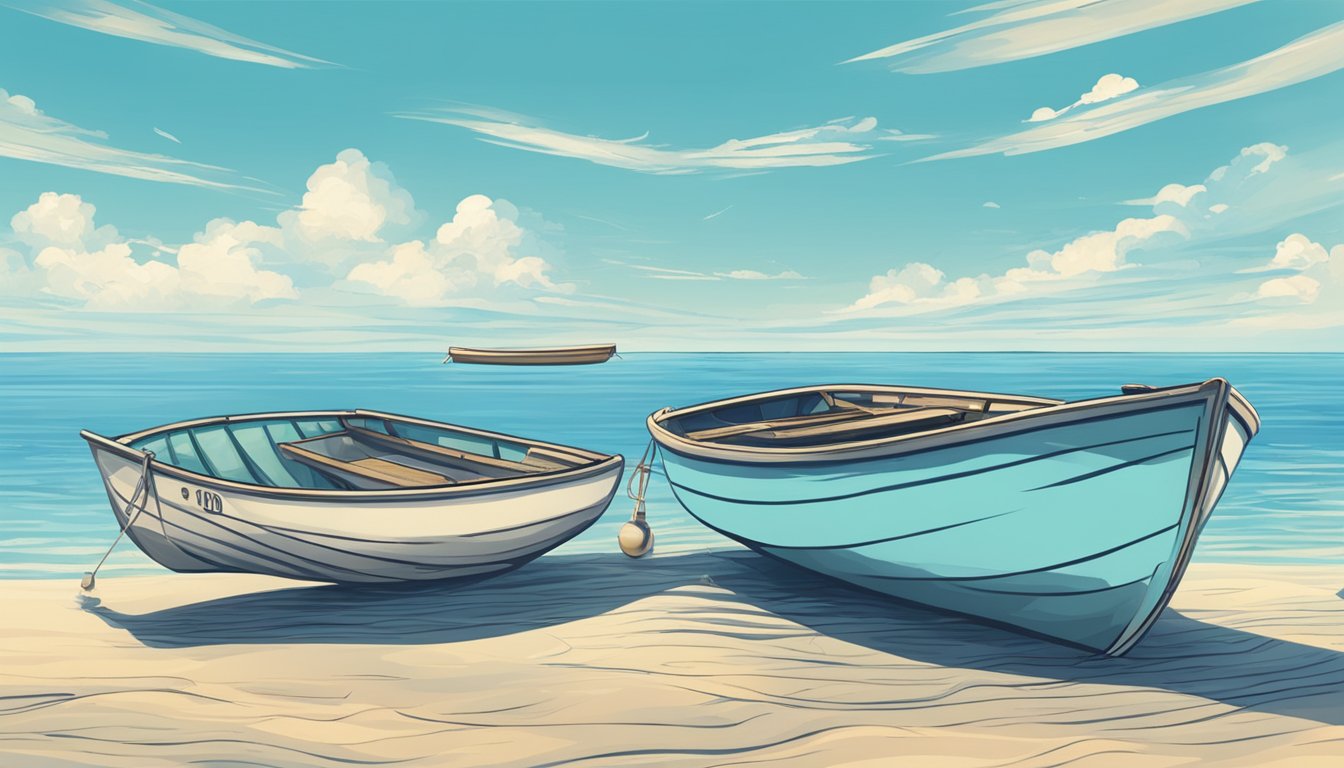 A serene ocean with two boats, one representing a provider and the other a plan, floating peacefully on the water. A clear blue sky above