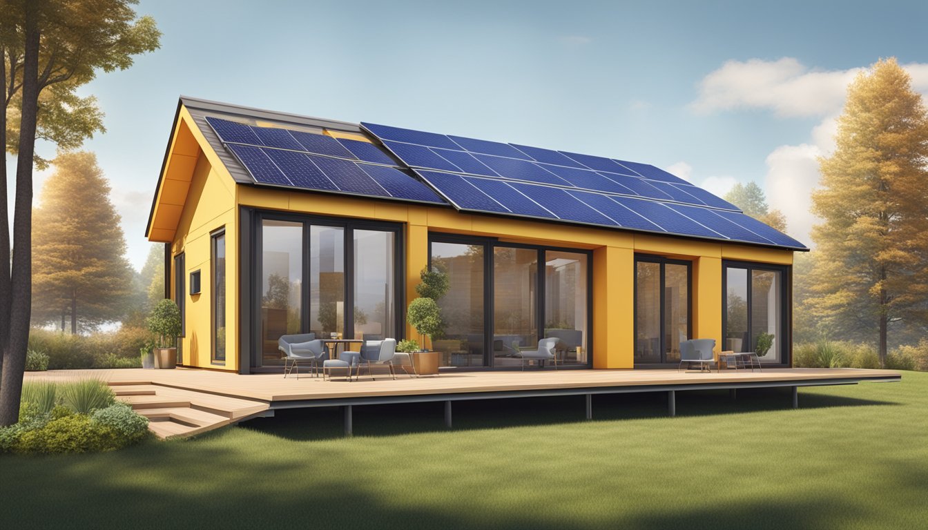 A modern double wide with solar panels, energy-efficient windows, and insulation