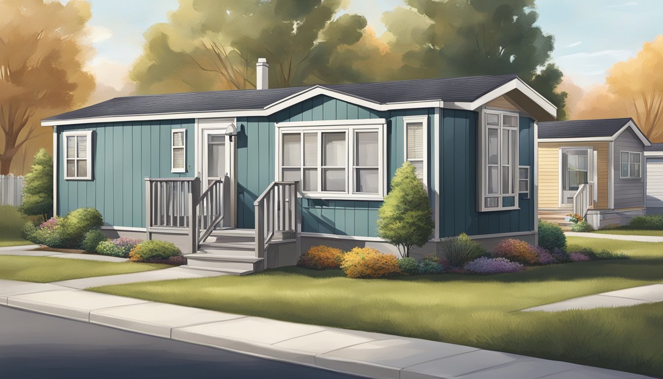 A double wide mobile home sits next to a traditional single-family home in a suburban neighborhood, showcasing the differences in size and style