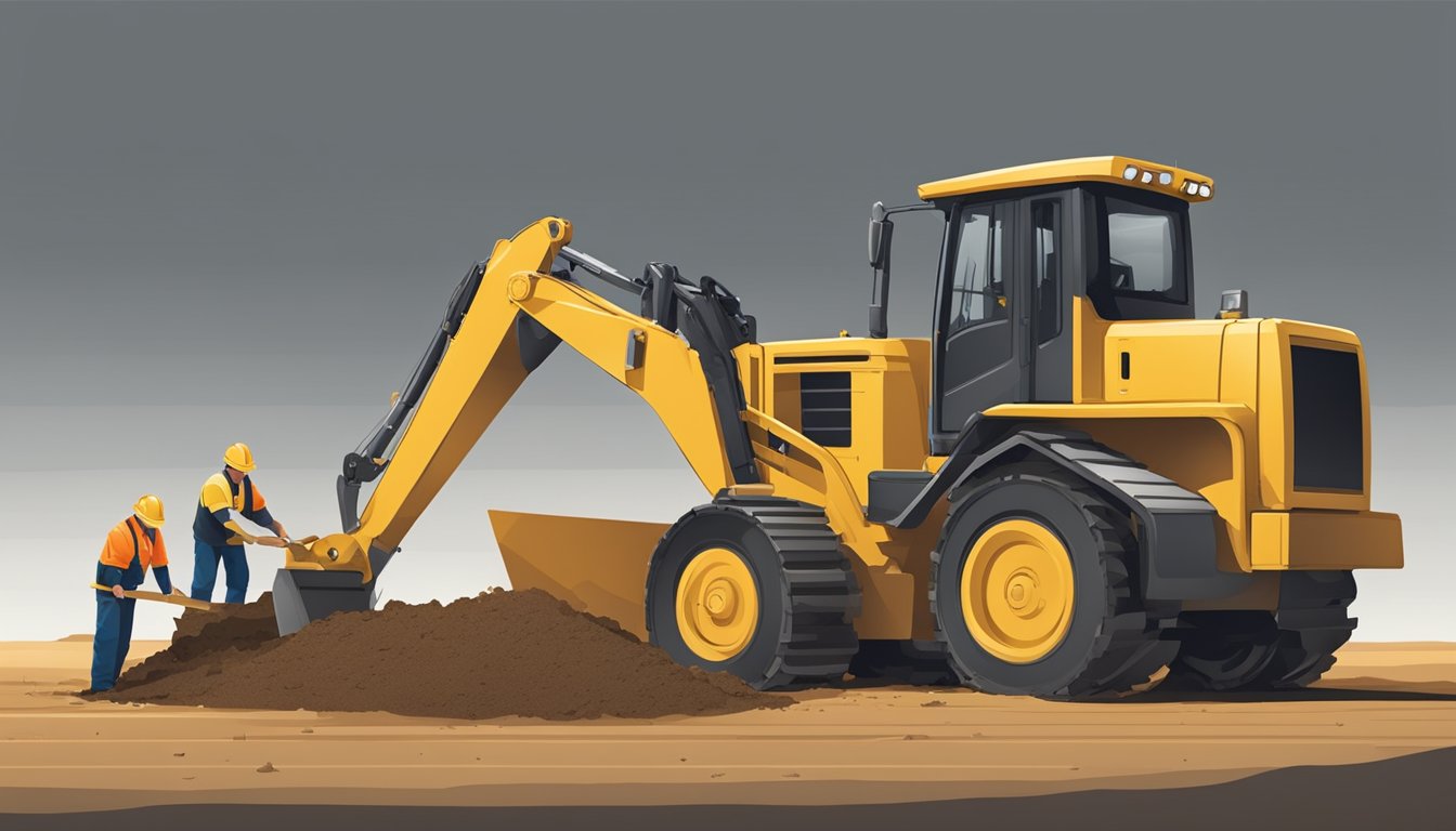 A bulldozer clearing and leveling the ground for a double wide installation, with workers measuring and marking the area