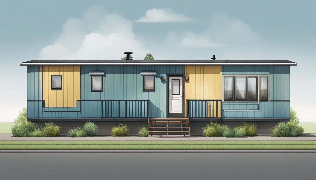 A double wide mobile home with modern exterior features and a focus on plumbing systems and connections