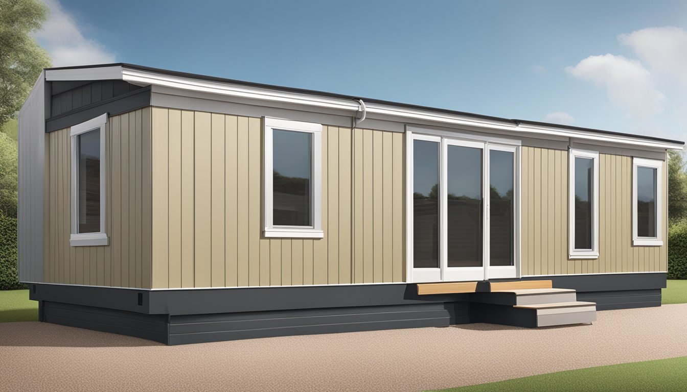 A double wide skirting made of sleek, modern materials installed around the base of a mobile home, enhancing its aesthetic appeal