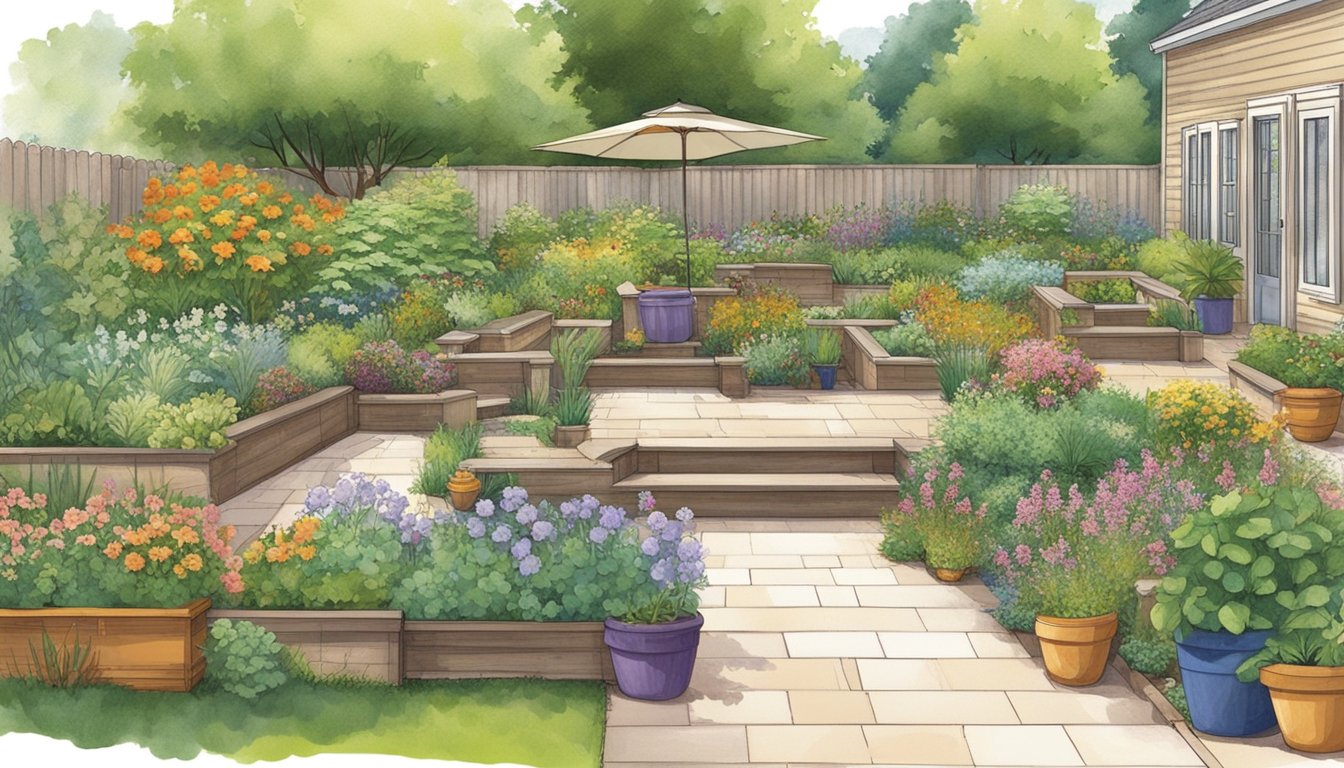 A group of gardeners of varying ages and abilities work together to design and create a senior-friendly garden, incorporating raised beds, wide pathways, and comfortable seating areas