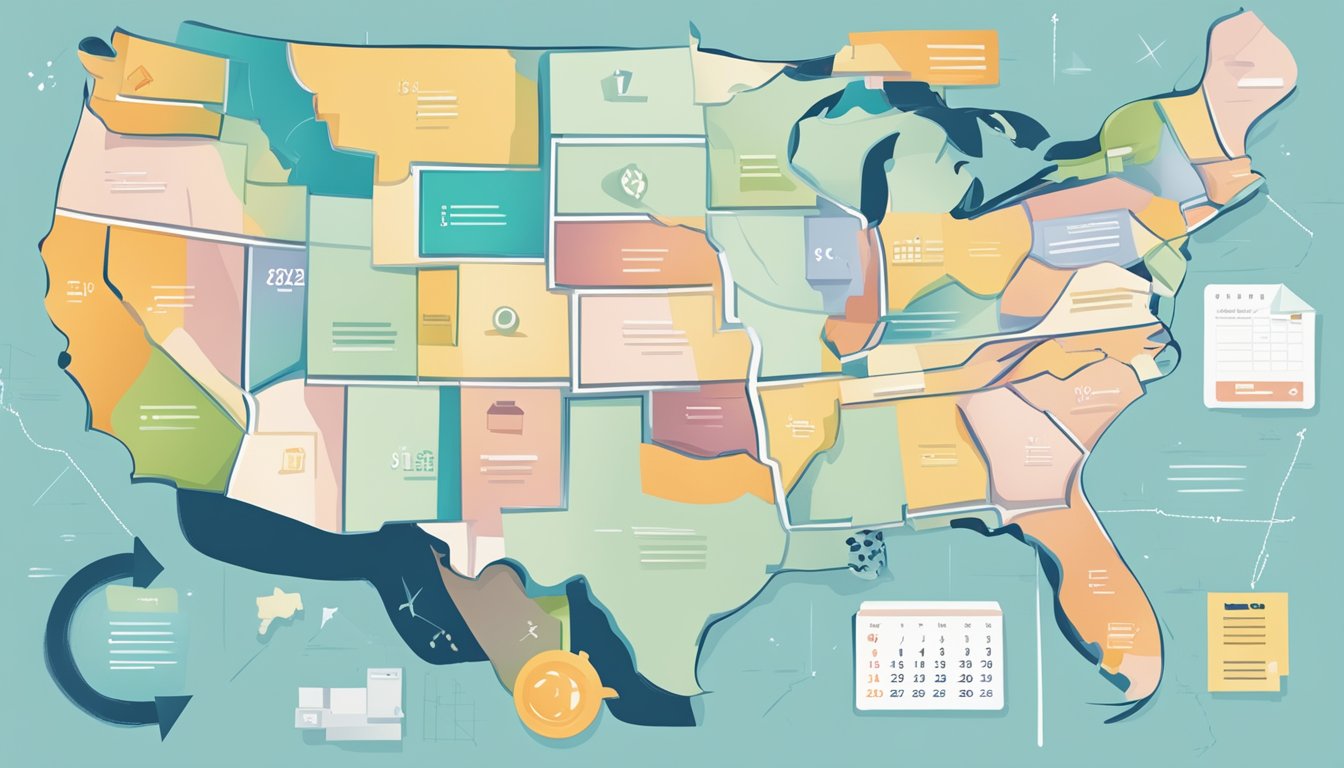 A calendar with moving-related tasks, boxes, and a map of the United States