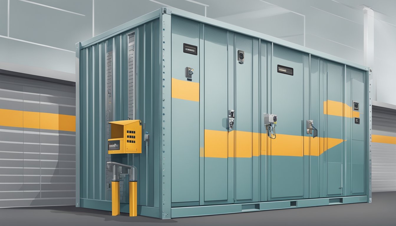 A storage unit with reinforced doors, keypad entry, and surveillance cameras