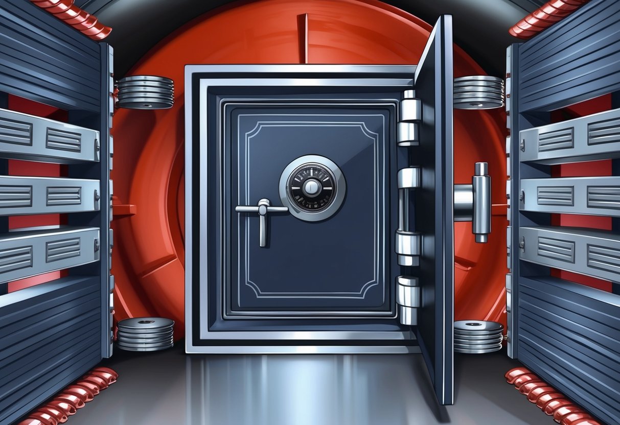 A safe locked within a shielded vault, surrounded by layers of security measures