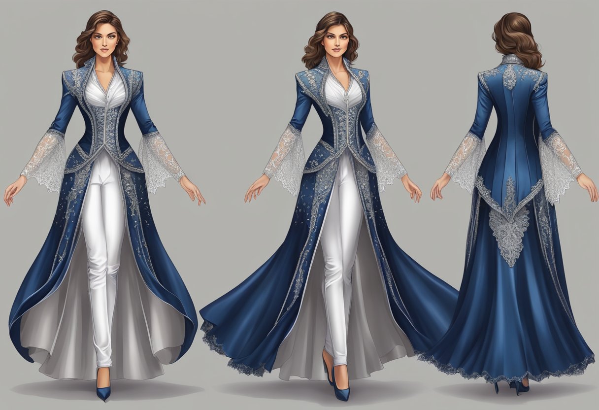 Female Magician Costume: Essential Elements for a Spellbinding Look 4 A female magician costume being carefully crafted with high-quality materials and fabrics, including shimmering satin and intricate lace details