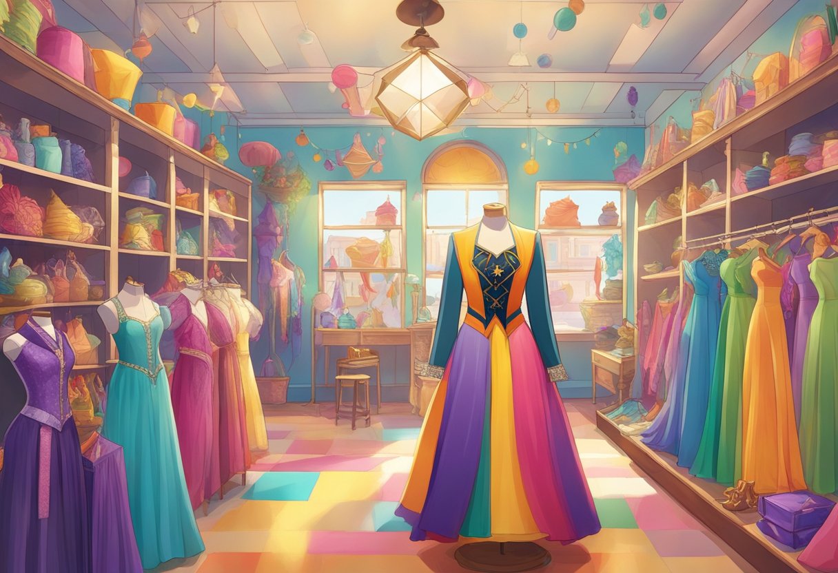 Female Magician Costume: Essential Elements for a Spellbinding Look 5 A female magician costume displayed on a mannequin in a brightly lit costume shop, surrounded by other colorful and whimsical costume options