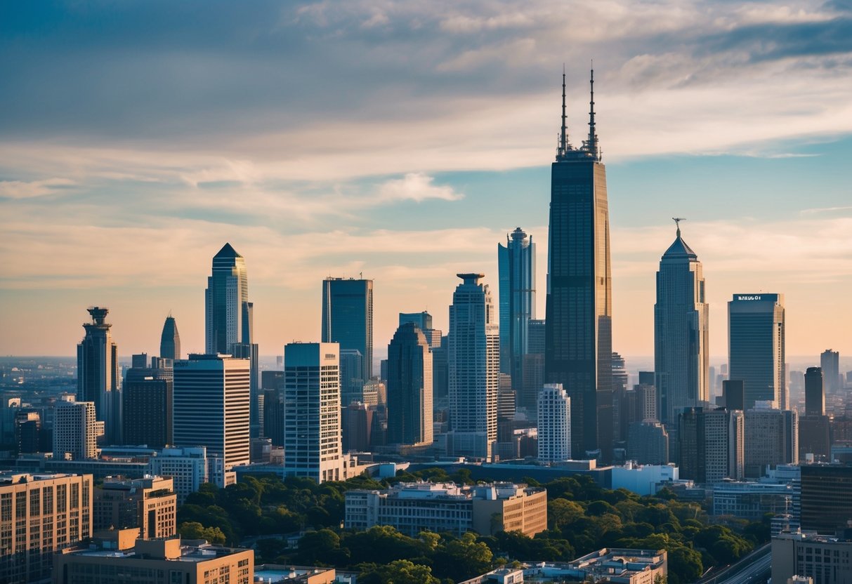 A bustling cityscape with tall buildings and a prominent skyline, with a focus on the area coverage of Klang