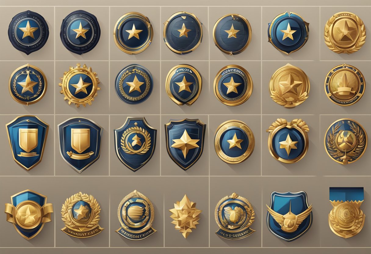 Six ranks of badges displayed in ascending order