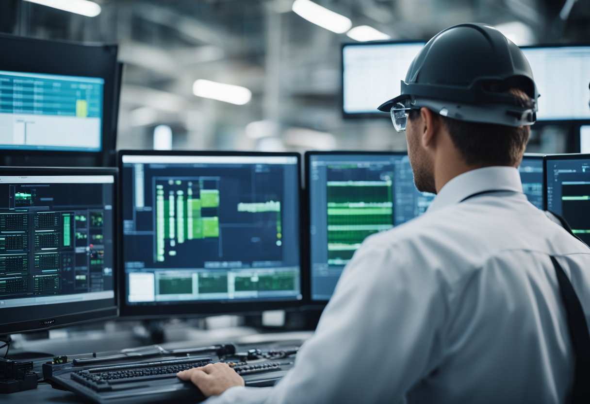 A technician monitors a network of machinery, conducting regular maintenance to ensure optimal asset health