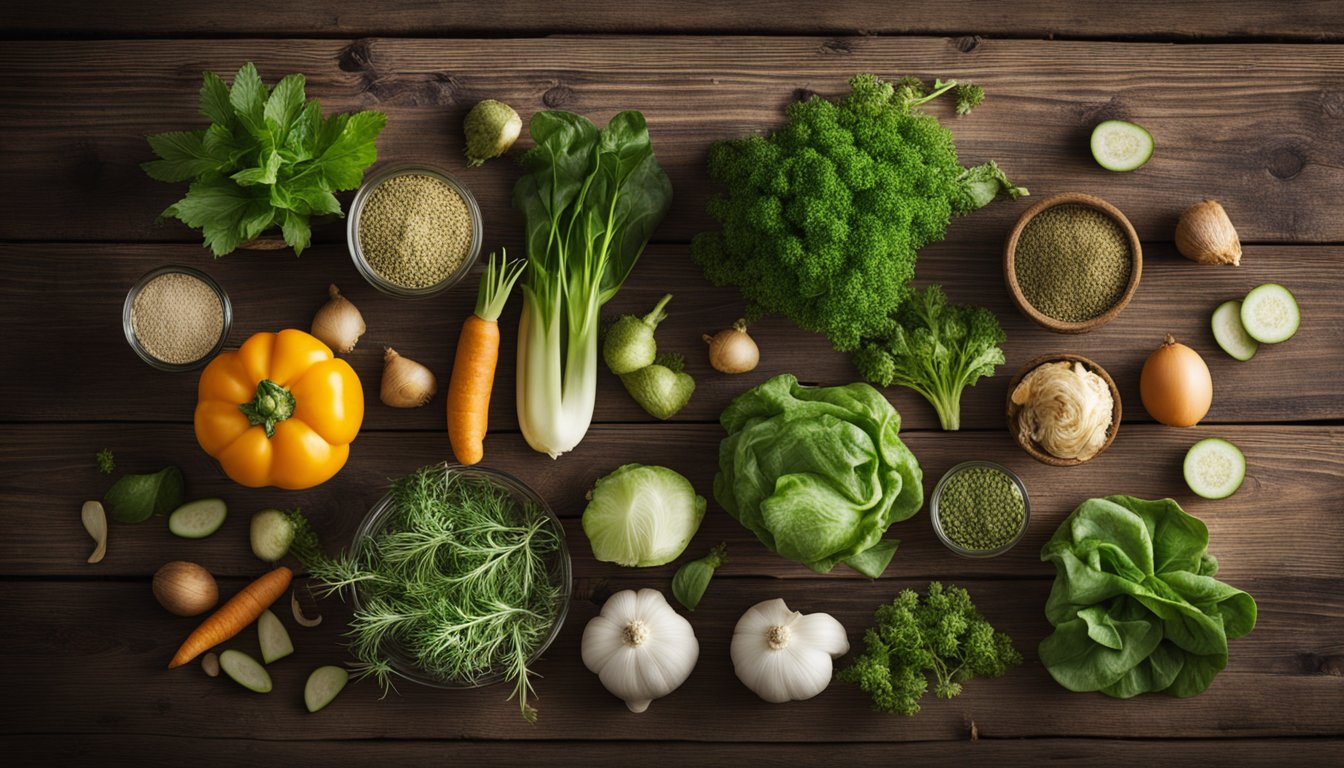 Vegetable and herb scraps on rustic table, ready to regrow