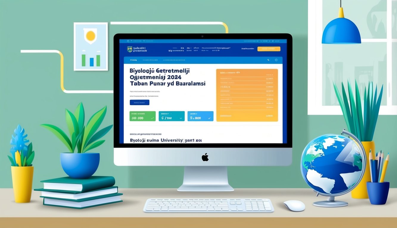 Bir üniversite sıralama web sitesi, "Biyoloji Öğretmenliği 2024 Taban Puanları ve Başarı Sıralaması" bölümüne odaklanarak bir bilgisayar ekranında görüntüleniyor.