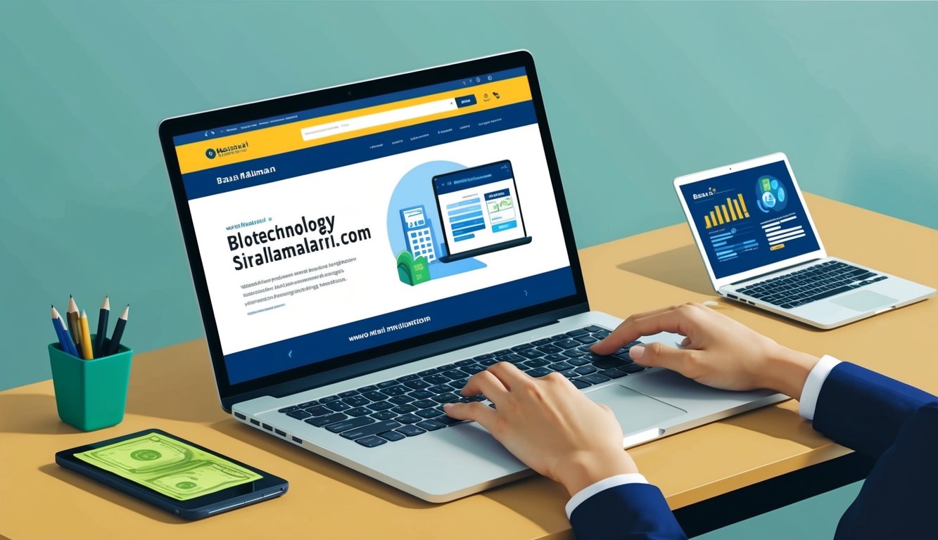 Bir masanın üzerinde, 'www.basarisiralamalari.com' web sitesi açık, biyoteknoloji mühendisliği için finansal bilgileri gösteriyor.