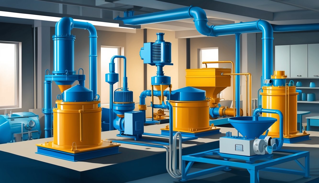 Mineral işleme mühendisliği için çeşitli ekipman ve makinelerin bulunduğu bir laboratuvar ortamı, madenin çıkarım için hazırlanma sürecine odaklanmaktadır.