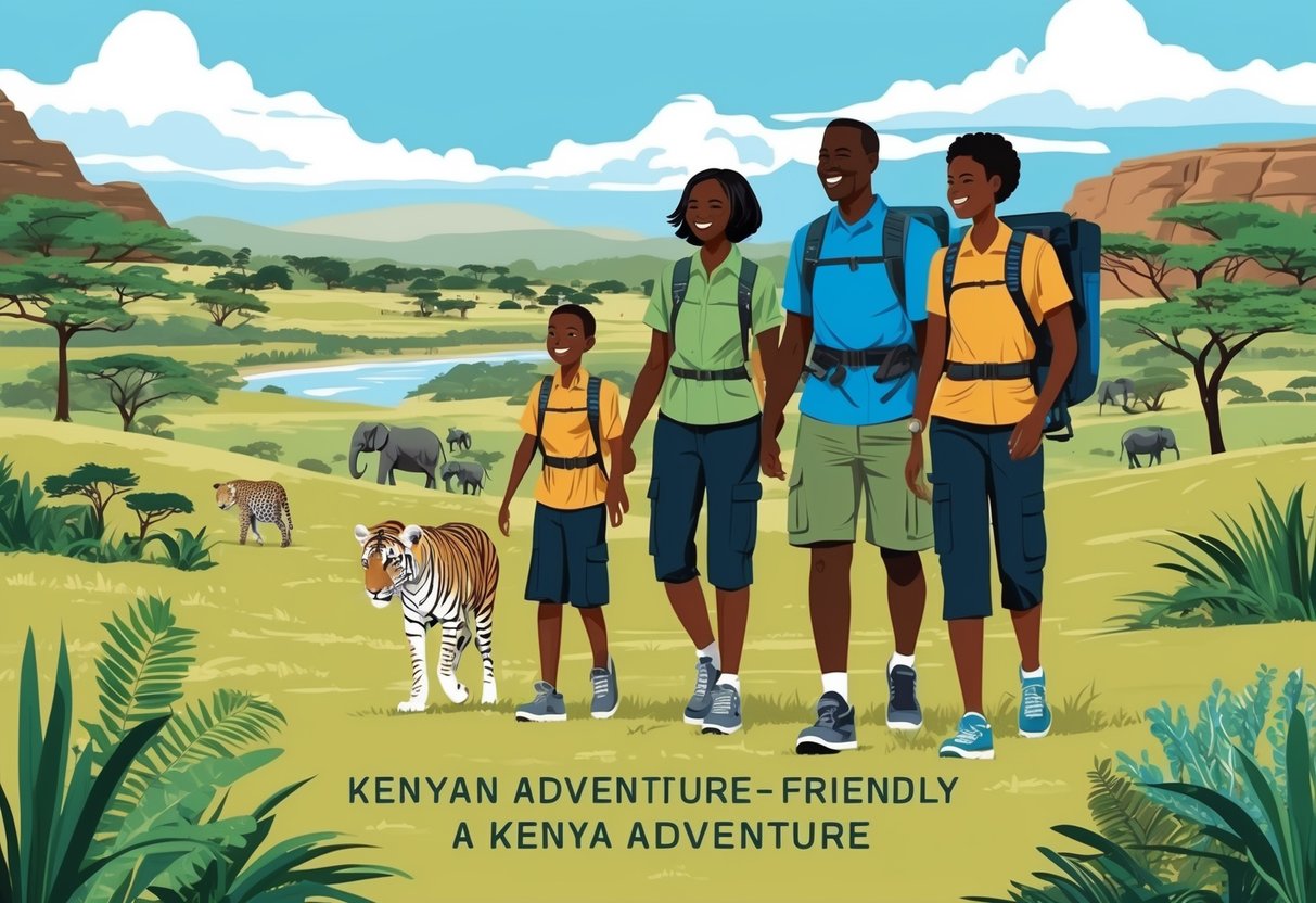 A family of four enjoys a budget-friendly Kenyan adventure, exploring wildlife reserves and scenic landscapes