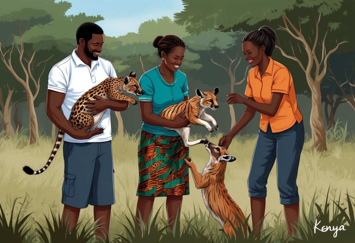 A family releasing rescued animals into the wild in Kenya