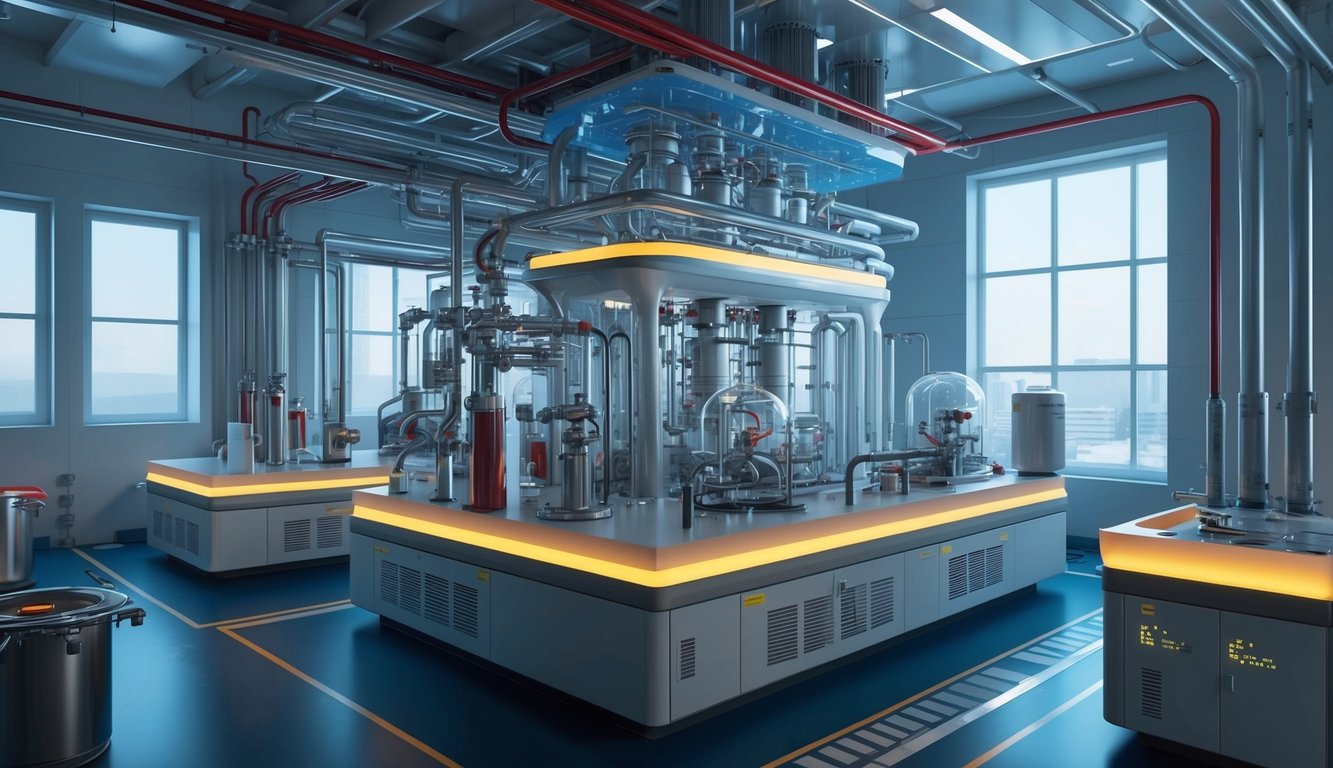 Gelişmiş ekipman ve teknolojiye sahip futuristik bir enerji mühendisliği laboratuvarı
