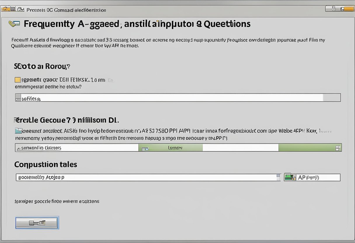 A computer screen displaying a webpage with a section titled "Frequently Asked Questions" and an input box for entering an API key