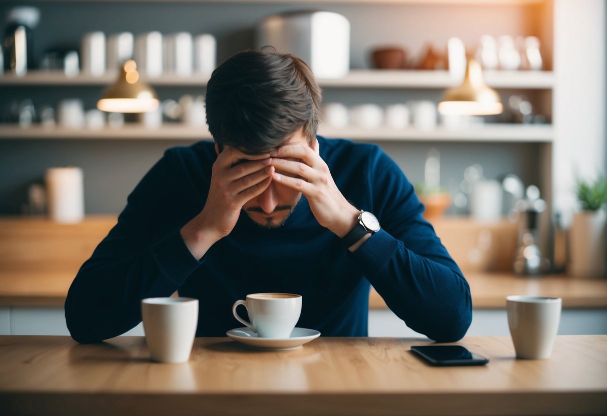 A person experiencing dizziness, nausea, and increased heart rate after drinking mushroom coffee