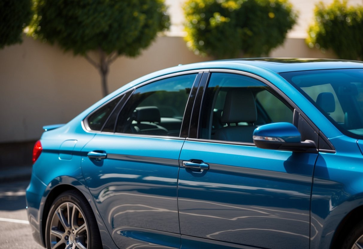 A car with tinted windows parked in the shade on a hot day