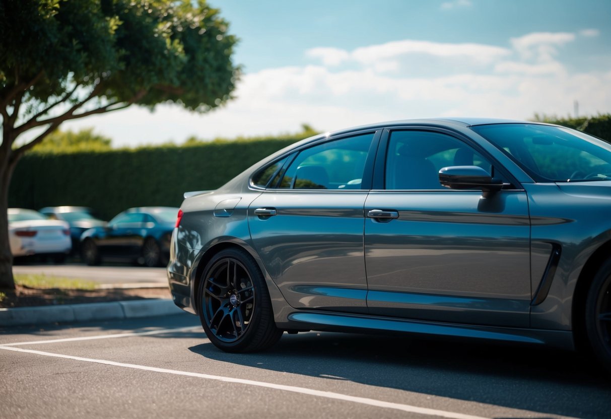 A car with tinted windows parked in the shade on a hot day