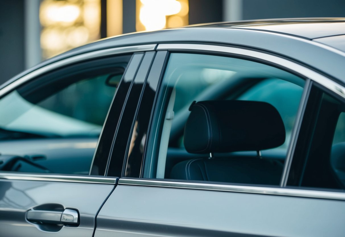 A car with fresh window tint, showing no signs of peeling or discoloration