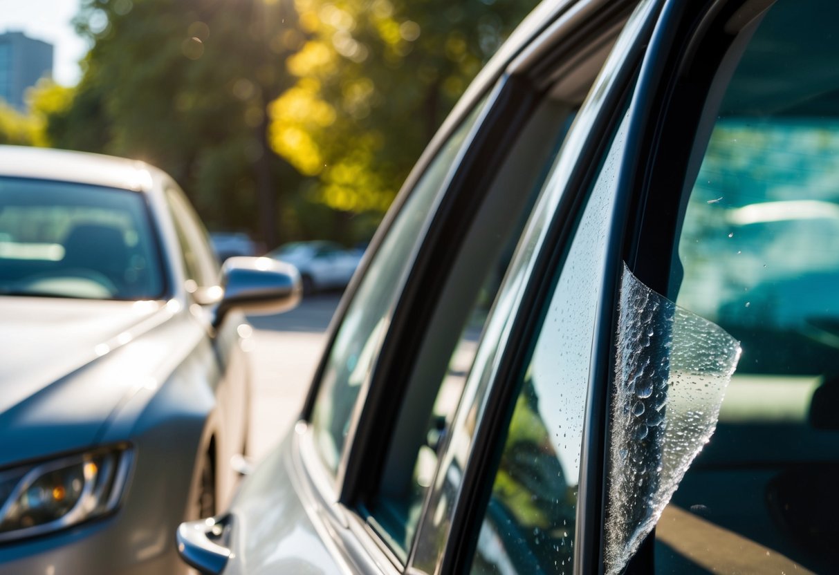 Direct sunlight heats car window, causing tint to bubble and peel