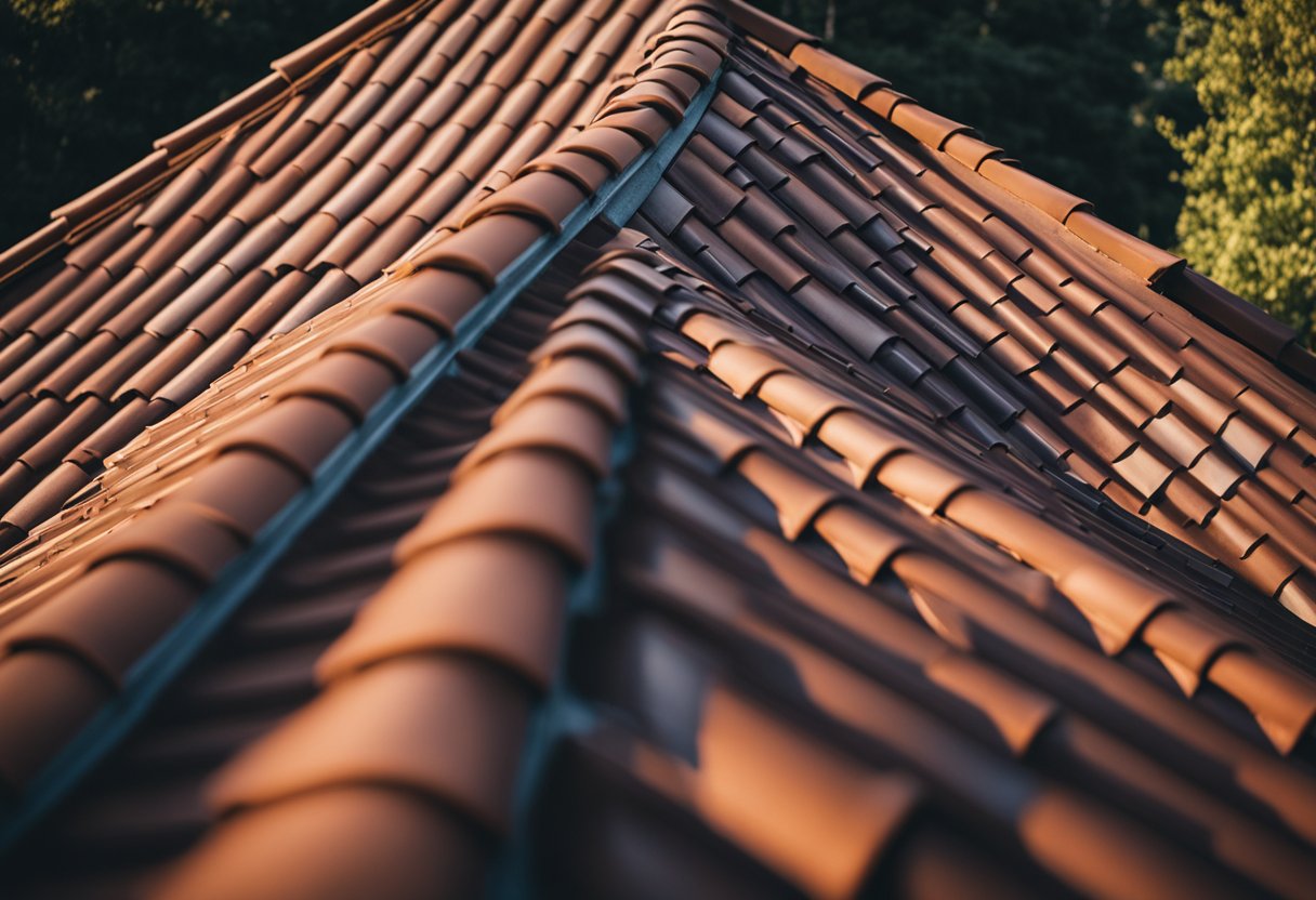 A tile roof sits atop a charming cottage, adding texture and character to the home's exterior. The reddish-brown tiles catch the sunlight, creating a warm and inviting atmosphere