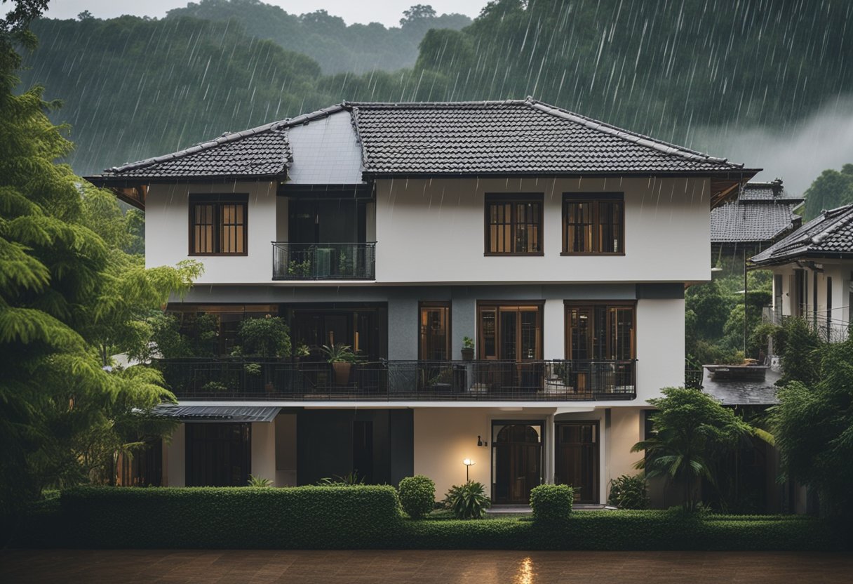 A house with a tile roof stands strong against heavy rain, wind, and sun, showcasing its durability and weather resistance