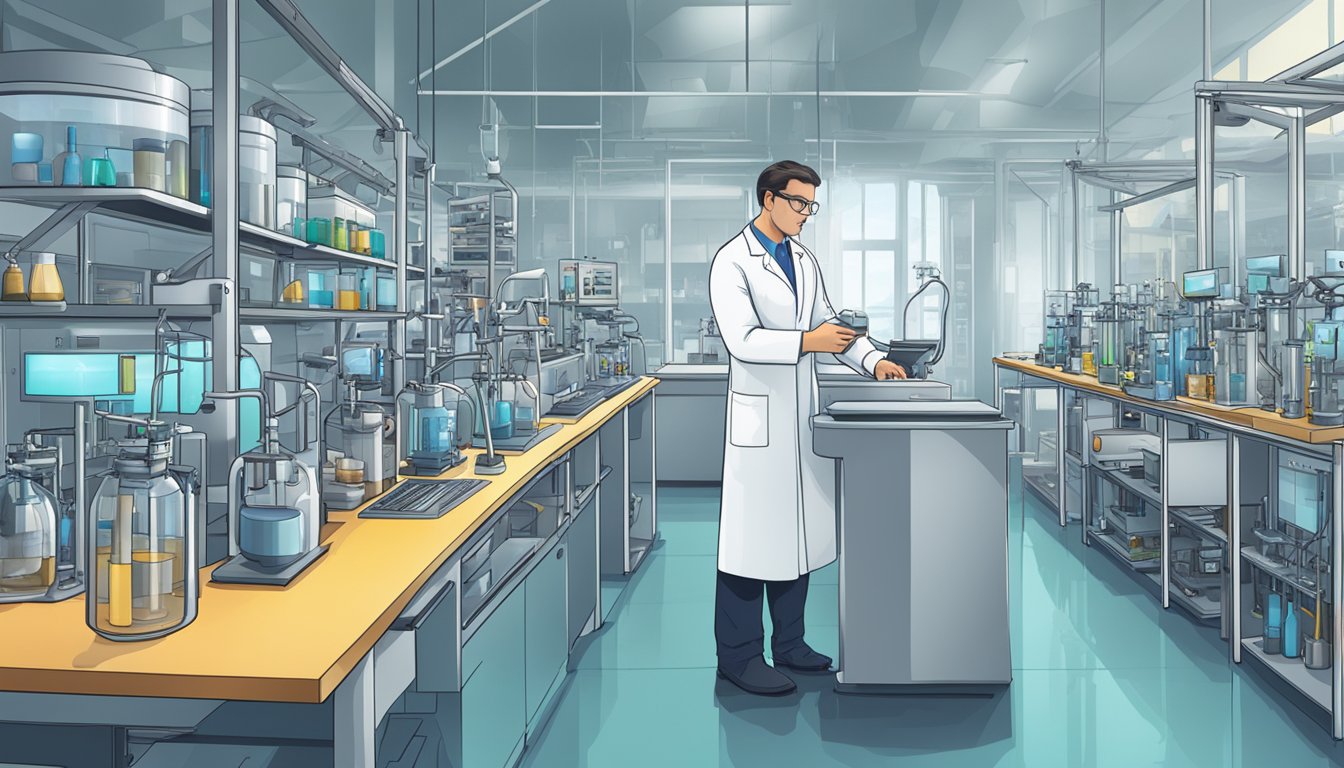 En forsker som justerer utstyr i et høyteknologisk laboratorium