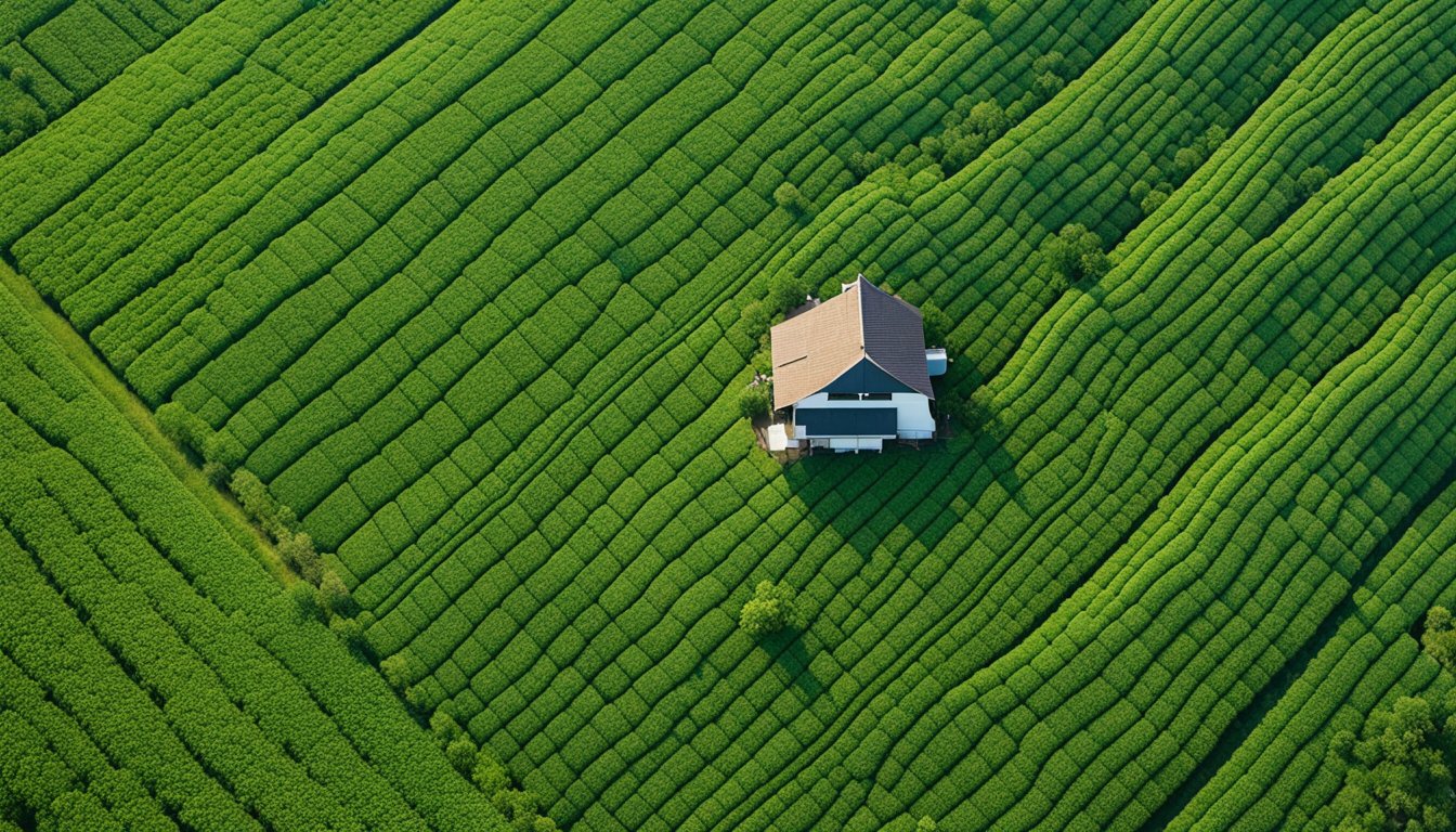 Vista a&eacute;rea de campos de soja verdejantes no Paran&aacute;, Brasil