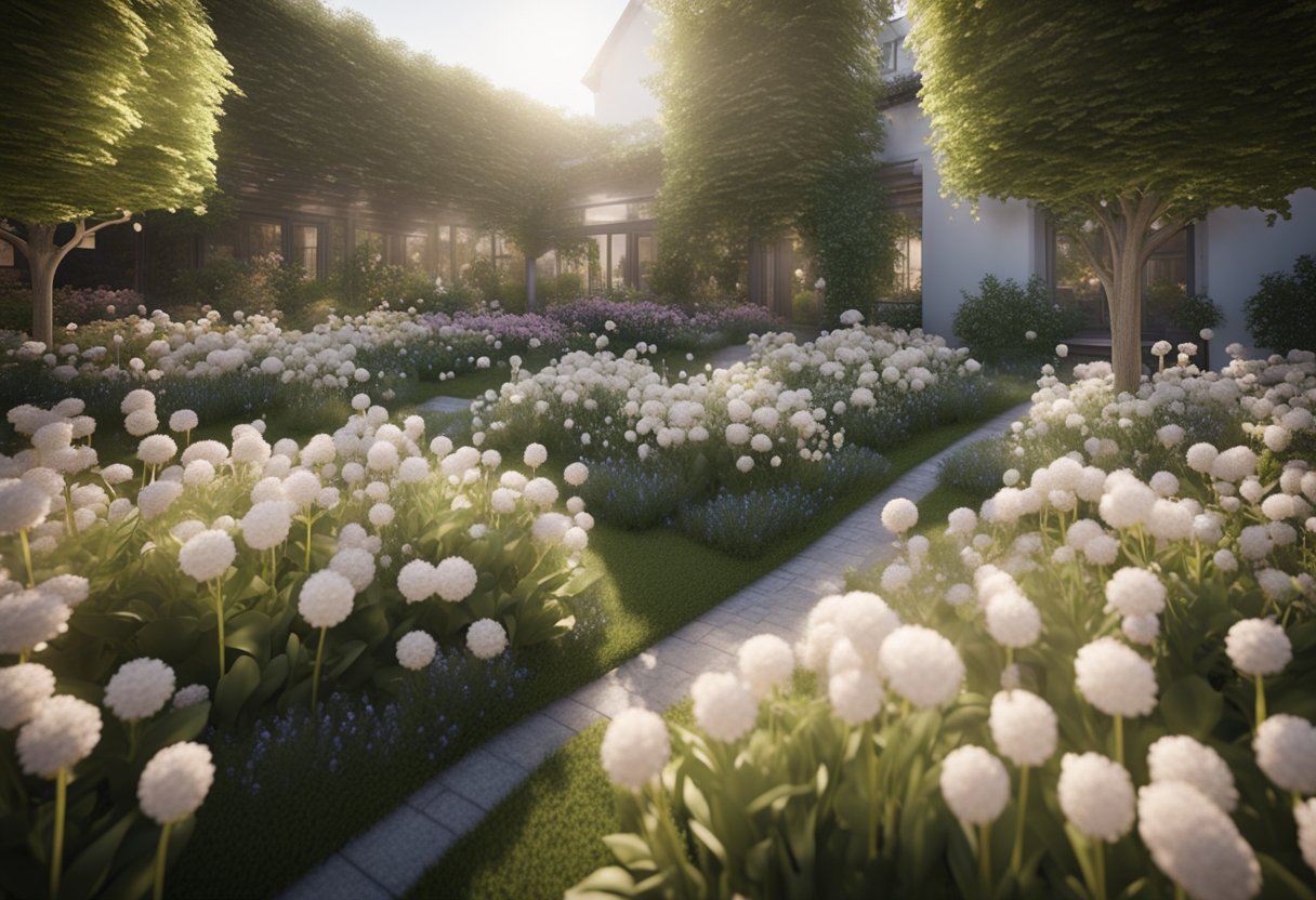 A garden filled with blooming flowers, where the air is rich with the scent of earth and nature