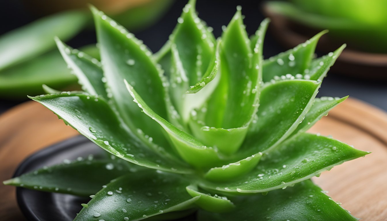 Fresh aloe vera leaves are being sliced open, revealing the clear, soothing gel inside