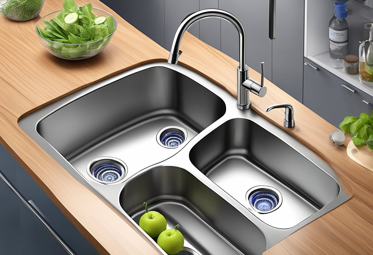 A modern kitchen sink with a sleek iSpring RCC7AK 6-Stage Under Sink Reverse Osmosis System installed, showcasing the top 5 lead removal filters for safe drinking water