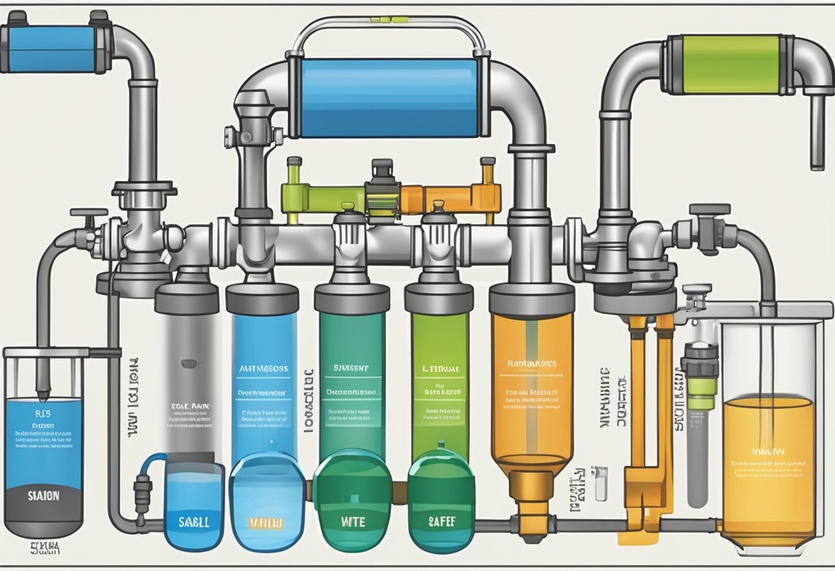 A faucet with five different lead removal filters attached, each labeled with its brand name and a clear indication of safe drinking water