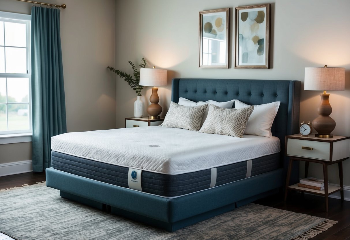 A sleep number bed with grounding sheets in a serene bedroom setting