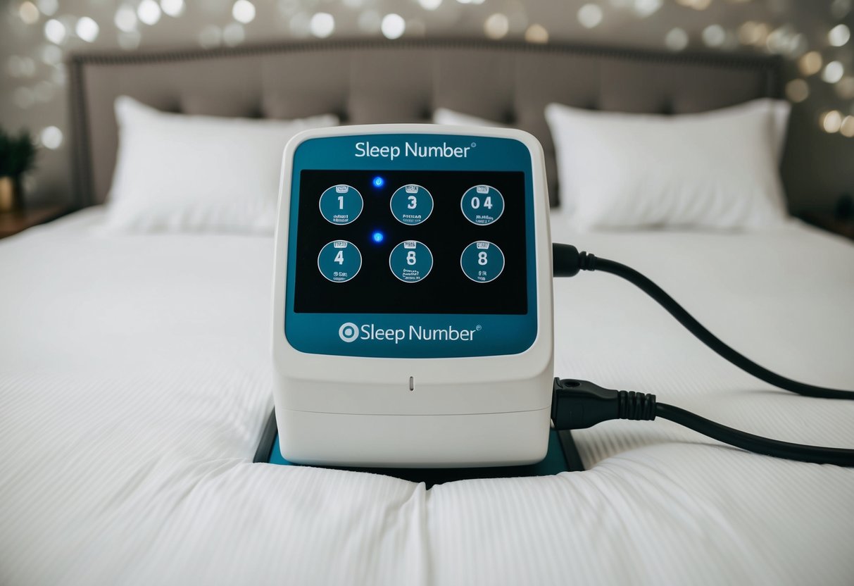 A sleep number bed with grounding sheets neatly spread, connected to a grounding outlet