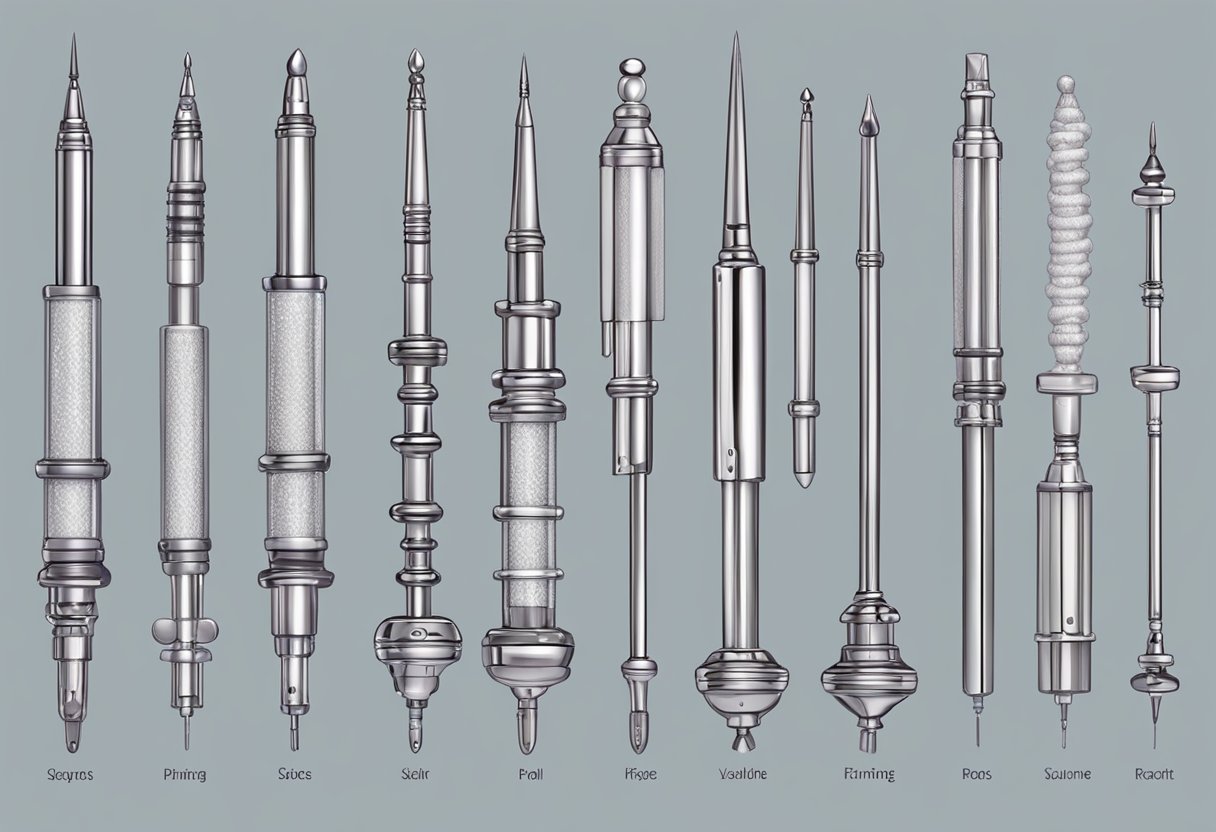 Uma exibição de vários tipos de piercings em um ambiente de estúdio profissional