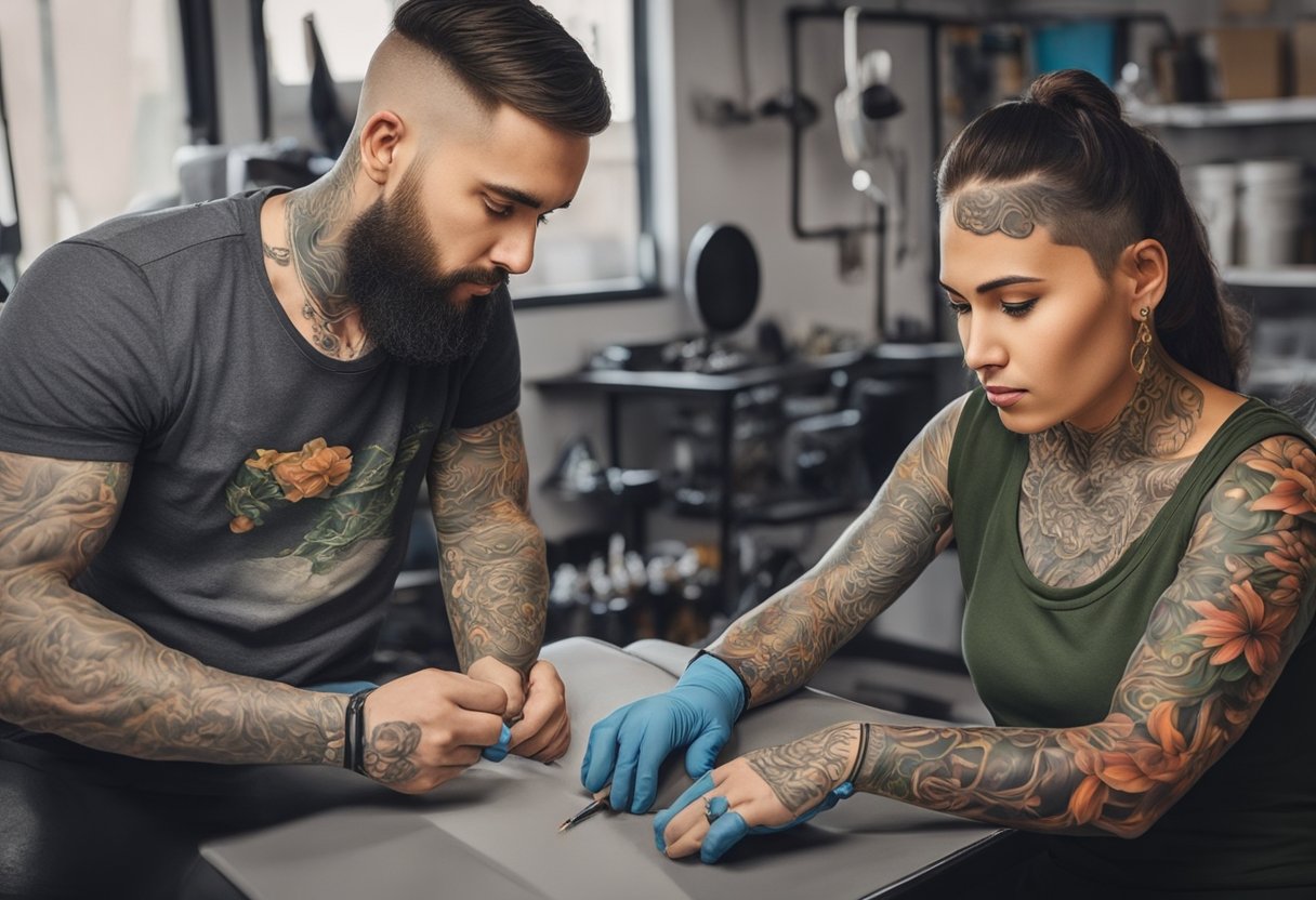 Um tatuador em Curitiba cria meticulosamente uma tatuagem realista usando técnicas e equipamentos especializados.