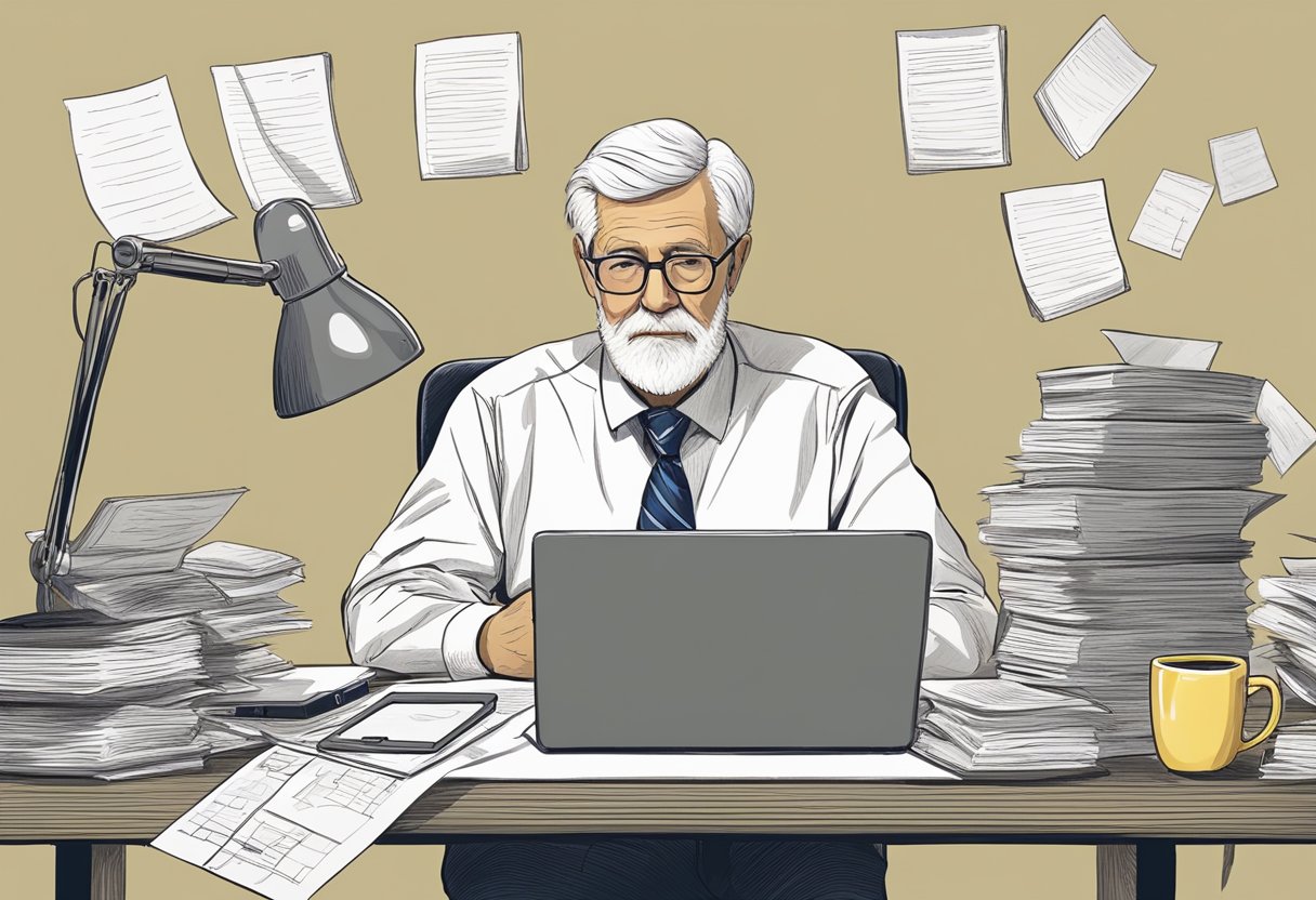 A senior sits at a desk, surrounded by notes and a laptop. They are focused and determined, with a sense of accomplishment evident in their expression