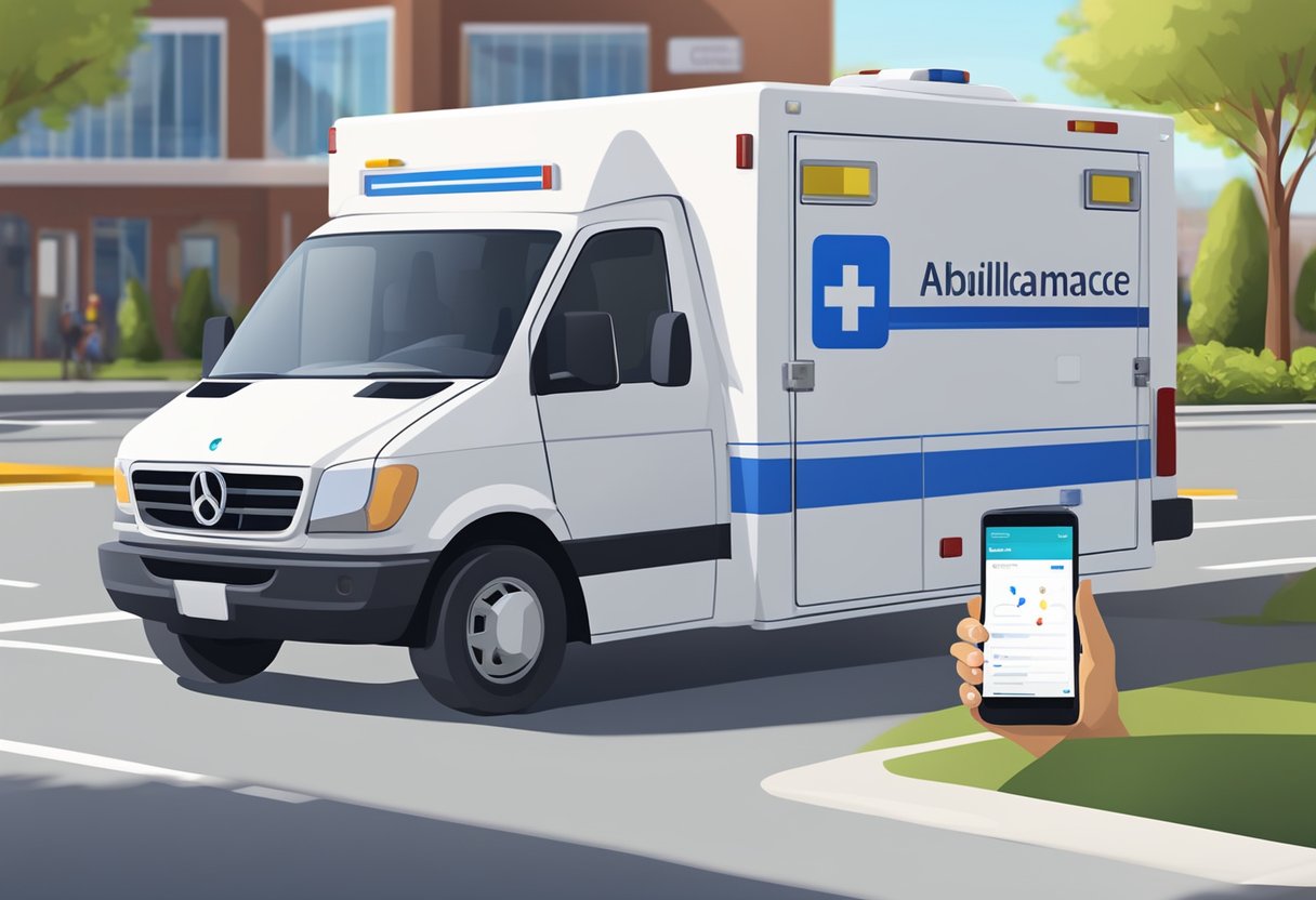 Google qual é o número da ambulância: Guia de Emergências no Brasil 5 Uma ambulância particular estacionada do lado de fora de uma unidade médica, com a barra de pesquisa do Google em um smartphone mostrando uma consulta para o número da ambulância.