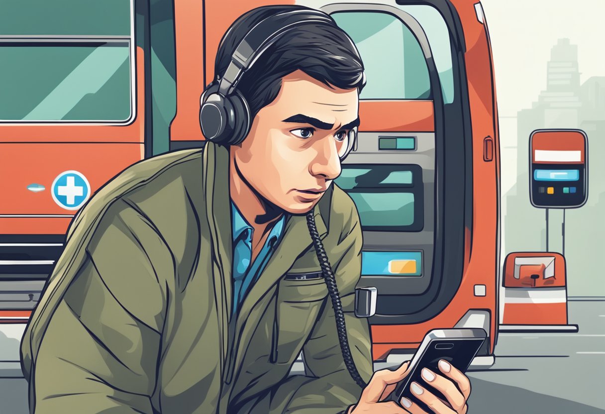 Google qual é o número da ambulância: Guia de Emergências no Brasil 6 Uma pessoa procurando freneticamente no smartphone o número de emergência da ambulância, com uma expressão de urgência no rosto.